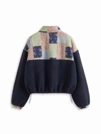 Fleece Floral Patchy Stand Collar Jacket